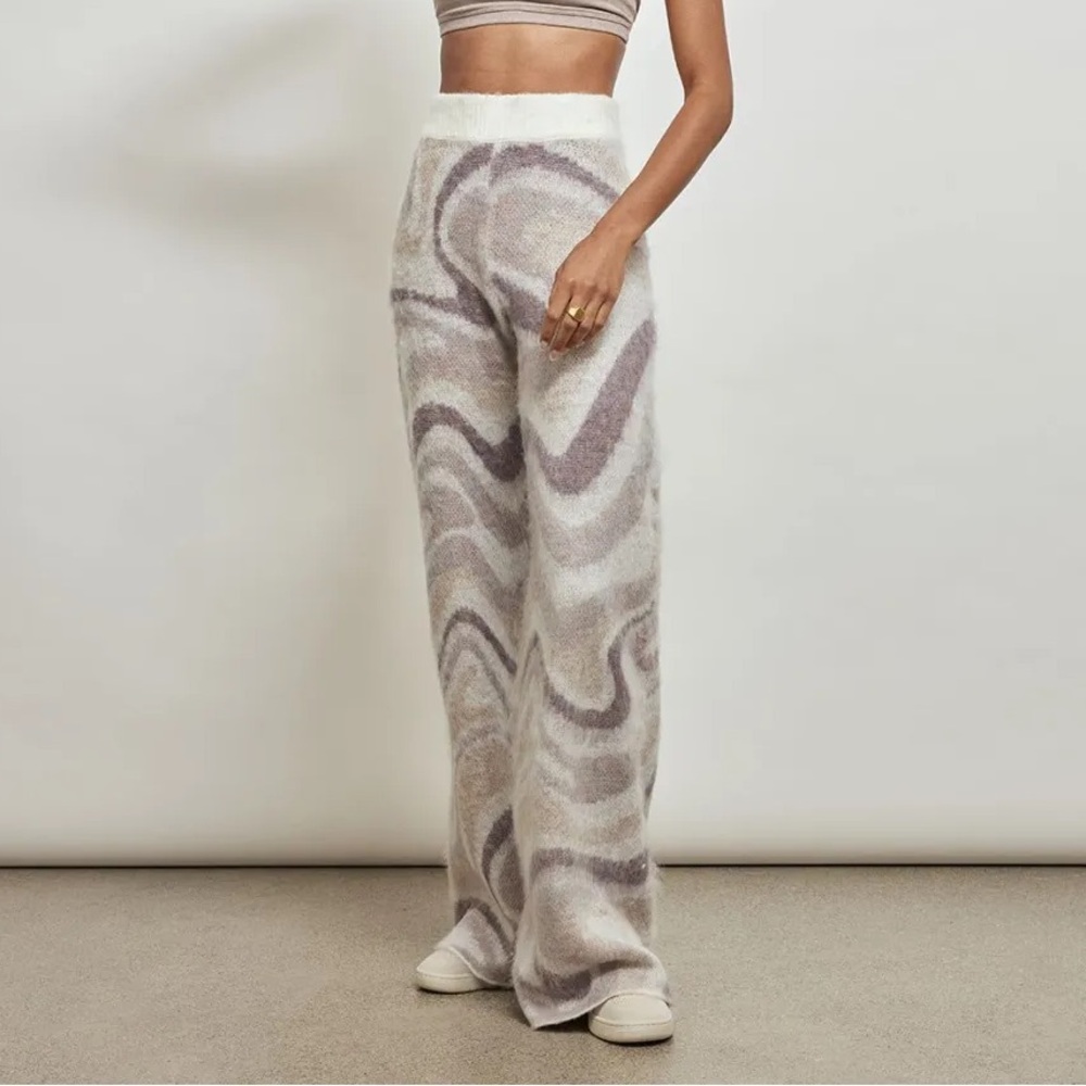 Twenty Montréal Spectrum Swirl Cream and Light Purple Wide Leg Mohair Pants- NWT